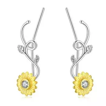 Серьги-гвоздики с подсолнухом для женщин, модные зажимы для ушей, ювелирные изделия с цирконием, подарки на день рождения для девочек, золотой цвет золотой