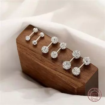Серьги-гвоздики с подвеской из стерлингового серебра 925 пробы с шариком сзади, корейские серьги с цирконием Niche Design, модные ювелирные изделия для женщин в подарок на день рождения