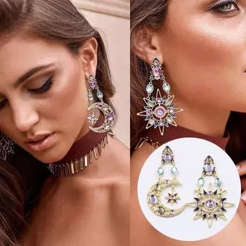 Серьги-гвоздики с подвеской в виде звезды и луны, модные романтические милые массивные ювелирные изделия