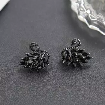 Серьги-гвоздики с полностью бриллиантовым цирконием и лебедем, серебряные игольчатые серьги High Sense Light Luxury Temperament, модные простые маленькие серьги оптом