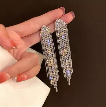 Серьги-гвоздики с полным кристаллом для женщин, классические серьги-гвоздики с кисточками, модные серьги-гвоздики серебряный