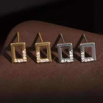 Серьги-гвоздики с полыми бриллиантами и цирконами, трехмерные квадратные серьги-гвоздики, маленькие темпераментные универсальные серьги Cold Wind для женщин