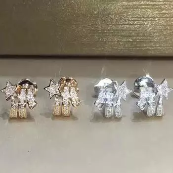 Серьги-гвоздики с позолотой 18 карат из циркона, серьги-гвоздики с подвеской в виде звезды из муассанита цвета D