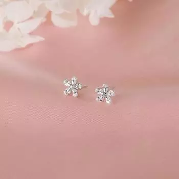 Серьги-гвоздики с пятью гранями в виде цветущей вишни из стерлингового серебра S999, простые женские модные серьги со стразами из стерлингового серебра, кольцо для ушей