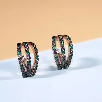 Серьги-гвоздики с радужным кубическим цирконием, розовое золото, модные индивидуальные разноцветные серьги разноцветный