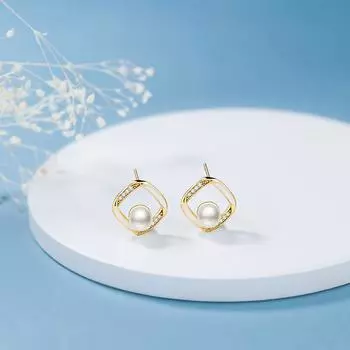 Серьги-гвоздики с ромбами и имитацией жемчуга, женские, маленькие и простые, в холодном стиле, ретро, в стиле Гонконга, геометрические циркониевые серьги для поездок на работу