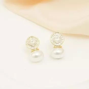 Серьги-гвоздики с ромбами и жемчугом из циркония, модные легкие роскошные серьги-гвоздики для женщин 18K