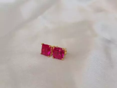 Серьги-гвоздики с розовым турмалином, серьги из желтого золота, серьги из стерлингового серебра 925 пробы, минималистичные серьги, подарок для нее, серьги ручной работы серебряный