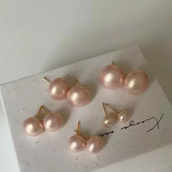 Серьги-гвоздики с розовым жемчугом в виде пропаренного хлеба, женские, французские, ретро, нишевые, элегантные, простые, индивидуальные, универсальные серьги