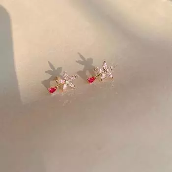 Серьги-гвоздики с розовыми бриллиантами и цветами, женские серьги-гвоздики с маленькими цветами, серьги с маленькими цирконами золотой