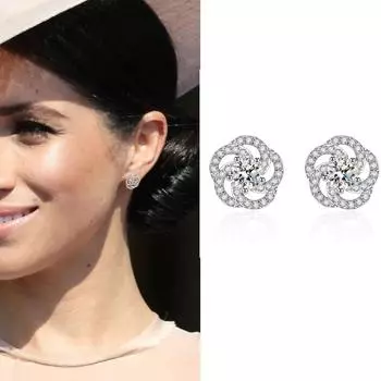 Серьги-гвоздики с розовыми бриллиантами и блеском в стиле Меган Маркл Серьги-гвоздики в оправе из стерлингового серебра 925 пробы