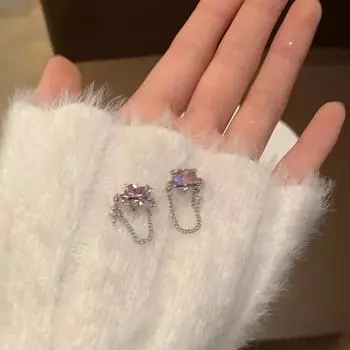 Серьги-гвоздики с розовыми бриллиантами Love, женские, корейская версия, серьги-сердечки Niche Design