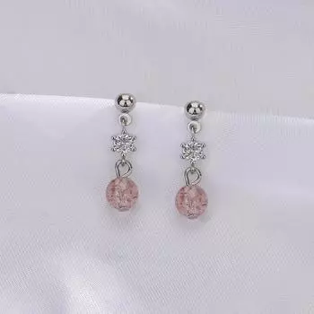 Серьги-гвоздики с розовыми клубничными кристаллами, серьги с нежными зелеными призрачными камнями, суперфея, сладкий темперамент, серьги из нефрита Хотан с бриллиантами. copper (with ear plugs)
