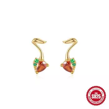 Серьги-гвоздики с розовыми вишней и фруктами Love Element Design, контрастные цветные летние серьги Love Element Strong Sense 925 Silver