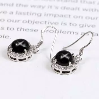 Серьги-гвоздики с сапфиром «Черная звезда», серьги-подвески, серьги-подвески из стерлингового серебра 925 пробы, серьги с диопсидом и цирконом «Черная звезда» для женщин и девочек чёрный