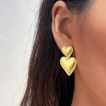 Серьги-гвоздики с сердцем любви, золотые серьги-гвоздики с двойным сердцем, висячие серьги с нерегулярным сердцем, модные ювелирные изделия, подарок для мамы, жены золотистый