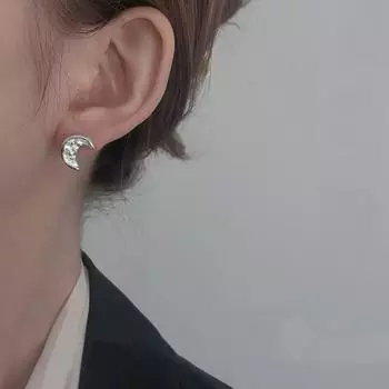 Серьги-гвоздики с серебряным покрытием S925, простой дизайн, складные серьги-гвоздики цвета лунной лавы, маленькие, милые, нерегулярные, выпуклые, в форме полумесяца