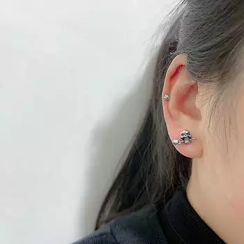 Серьги-гвоздики с серебряным покрытием S925 Серьги-гвоздики с тайским серебряным цветком и головой привидения Серьги-гвоздики в стиле ретро для хеллоуина Серьги-гвоздики с розой и черепом и винтом