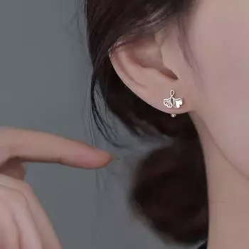 Серьги-гвоздики с серебряными шпильками S925, веерные листья, модные корейские универсальные серьги-гвоздики с листьями, питательные отверстия для ушей меньшинства, винты-гвоздики с листьями гинкго, ушные кости