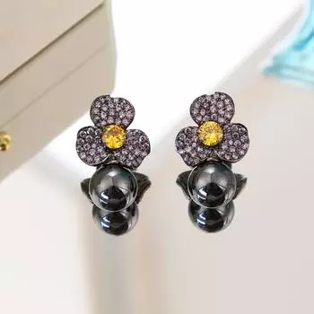 Серьги-гвоздики с серыми жемчужными цветами, с высоким темпераментом, серьги с серебряной иглой, серьги-гвоздики с цирконом, бижутерия для женщин