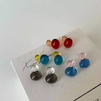 Серьги-гвоздики с шариками из смолы цвета дофамина, контрастные по цвету, женские, нишевые, простые и универсальные, модные серьги