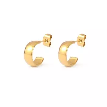 Серьги-гвоздики с широким позолоченным покрытием в форме буквы С, такие же глянцевые мини-серьги
