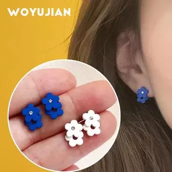 Серьги-гвоздики с синим цветком, трендовые необычные пирсинг-манжеты с кристаллами для вечеринок, женские украшения