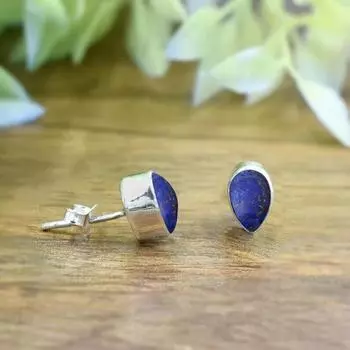 Серьги-гвоздики с синим лазуритом | Серьги-гвоздики с синим гвоздиком | Ювелирные изделия из стерлингового серебра с лазуритом