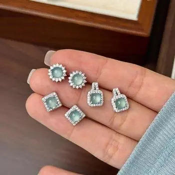 Серьги-гвоздики с синим опалом, женские геометрические круглые серьги из циркония, серебряные иглы 925 пробы, изысканные украшения для вечеринок, тренд 2024 года, подарки для девочек
