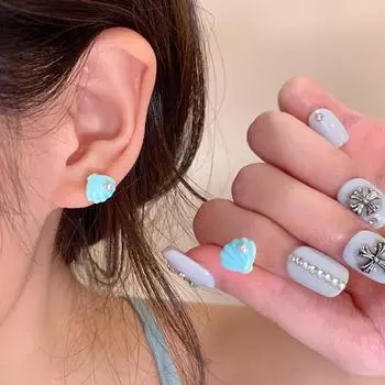 Серьги-гвоздики с синими ракушками, женские, простые, летние, милые, приморские, допаминовые серьги, индивидуальность, темперамент, корейская версия сережек