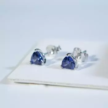 Серьги-гвоздики с танзанитом, женские серьги-гвоздики из серебра 925 пробы, треугольные серьги