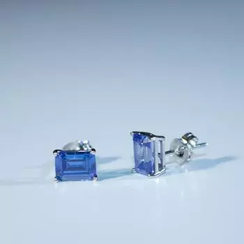Серьги-гвоздики с танзанитом, женские серьги-гвоздики из серебра 925 пробы, прямоугольные