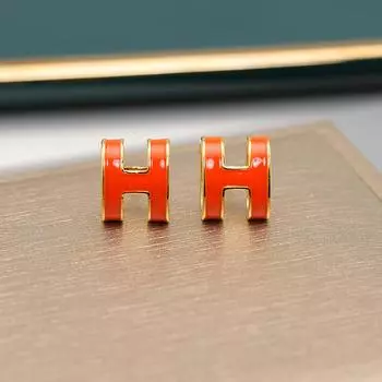 Серьги-гвоздики с трехмерной эмалевой глазурью в форме буквы H, передовой дизайн, изысканный и маленький темперамент сережек, универсальные серьги 14k оранжевый