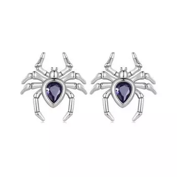 Серьги-гвоздики с тыквенным черепом на Хэллоуин, серьги-гвоздики из стерлингового серебра 925 пробы с темным пауком чёрный