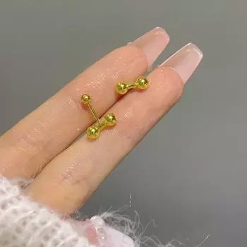 Серьги-гвоздики с винтовой пряжкой Doudou, женские, простые, нишевые, дизайн, маленькие, серебряные, в форме бобов