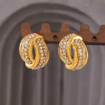 Серьги-гвоздики с витыми полыми бриллиантами в стиле ретро с титановым покрытием из 18-каратного настоящего золота для женщин