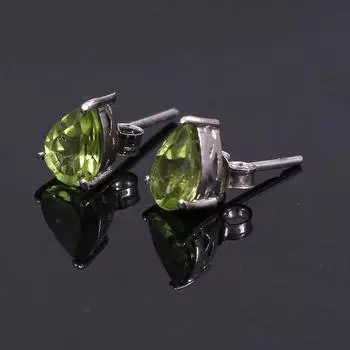 Серьги-гвоздики с зеленым перидотом Стерлинговое серебро 925 пробы, Серьги с кристаллами, Серьги с перидотом, Подружка невесты, Ювелирные изделия на каждый день, Простые шпильки, Минималистский стиль зелёный