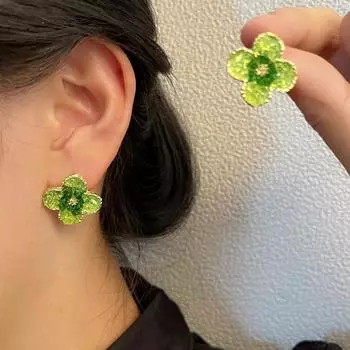 Серьги-гвоздики с зелеными цветами, серьги с отверстиями для ушей, ретро-серьги, летние серьги Mori высшего качества.