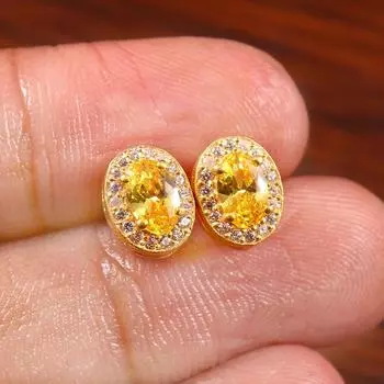 Серьги-гвоздики с желтым сапфиром Серьги с сапфиром Серьги с драгоценными камнями Подарок женщине