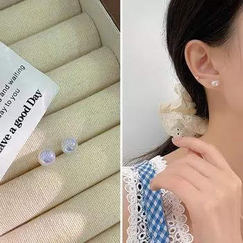 Серьги-гвоздики с жемчугом «Фантастическая русалка» с универсальным орнаментом, нежные и простые для поездок на работу, романтические французские