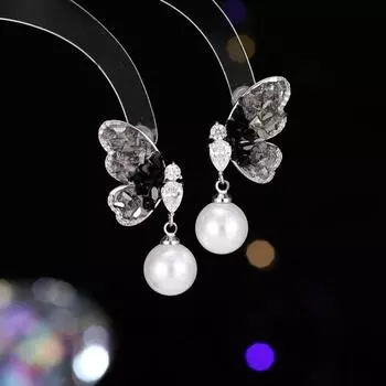 Серьги-гвоздики с жемчугом и бабочкой-танцем, женские, нишевый дизайн, High Sense 2024, новые серьги-гвоздики 925 пробы