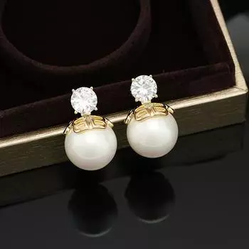 Серьги-гвоздики с жемчугом и цирконами, легкие роскошные серьги высшего качества, французские серьги нишевого дизайна. 14k белый