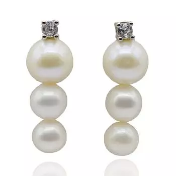 Серьги-гвоздики с жемчугом, круглые серьги-гвоздики из стерлингового серебра с натуральным жемчугом, длинные женские серьги-гвоздики с подвеской в виде шарика Imitation Rhodium Plated