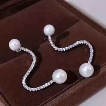 Серьги-гвоздики с жемчугом, серпантин, бриллиантовая оправа, дизайн, серьги Sense Niche, стиль, мода, стиль, преувеличенные серьги для женщин