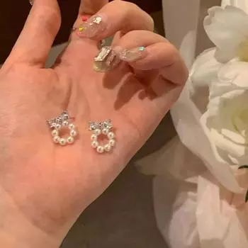 Серьги-гвоздики с жемчугом в виде банта, женские нежные французские круглые серьги, летние серьги с милым темпераментом