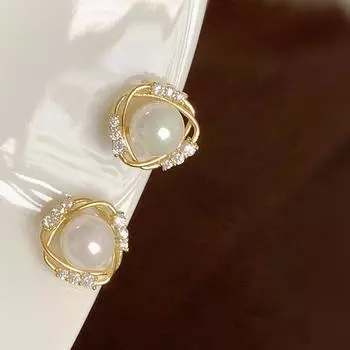 Серьги-гвоздики с жемчугом, женские ретро-серьги в стиле французской ниши, маленькие серьги с бриллиантами, летние серьги для поездок на работу