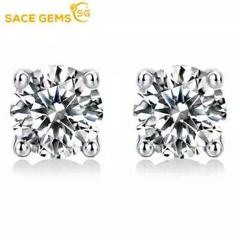 Серьги-гвоздики SACE GEMS 0,5-2CT с муассанитом для мужчин и женщин, серебряные серьги-гвоздики с платиновым покрытием S925 для невесты, свадьбы, с бриллиантами GRA 0.5ct белый