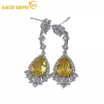 Серьги-гвоздики SACE GEMS для женщин, стерлинговое серебро 925 пробы, 8*10 мм, серьги-гвоздики с натуральным цитрином, ювелирные изделия для свадебной вечеринки жёлтый