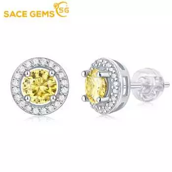 Серьги-гвоздики SACE GEMS с желтым муассанитом 0,5 карата для женщин, серьги-гвоздики из стерлингового серебра с платиновым покрытием, свадебные ювелирные украшения 0.5ct жёлтый