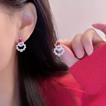 Серьги-гвоздики Санта-Клауса Ins Модные милые праздничные рождественские серьги Универсальные жемчужные легкие роскошные милые серьги с героями мультфильмов